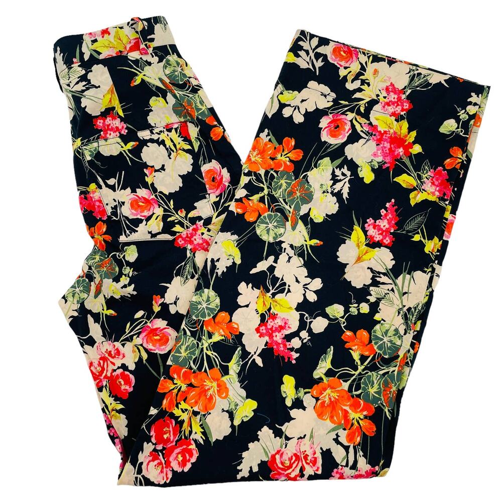 Zara Woman Black Multicolor Floral Cotton Blend Pants Women Sz XS